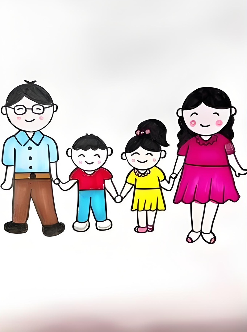 vẽ tranh gia đình 4 người đơn giản nhất 3