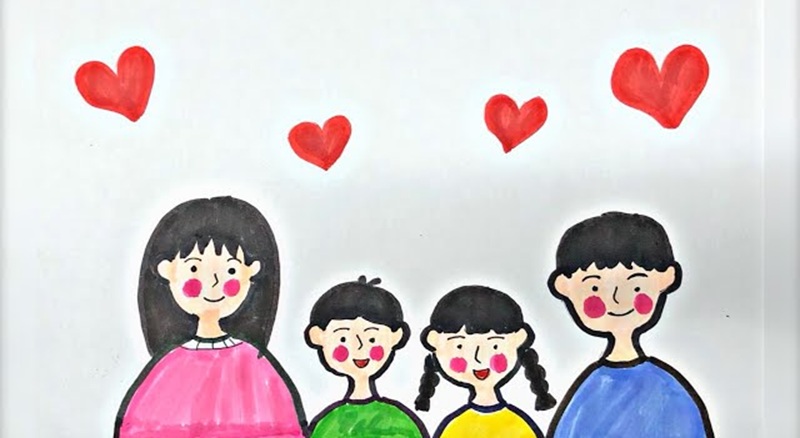 vẽ tranh gia đình 4 người đơn giản nhất 32