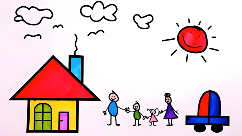 vẽ tranh gia đình 4 người đơn giản nhất 35