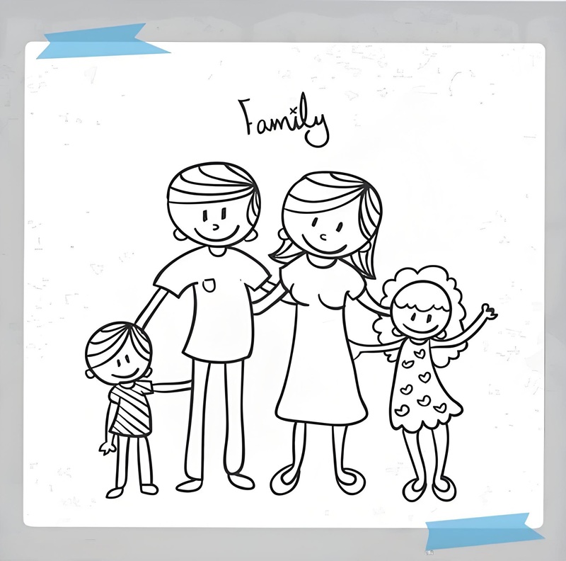 vẽ tranh gia đình 4 người đơn giản nhất 7