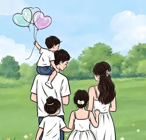 vẽ tranh gia đình 5 người 1