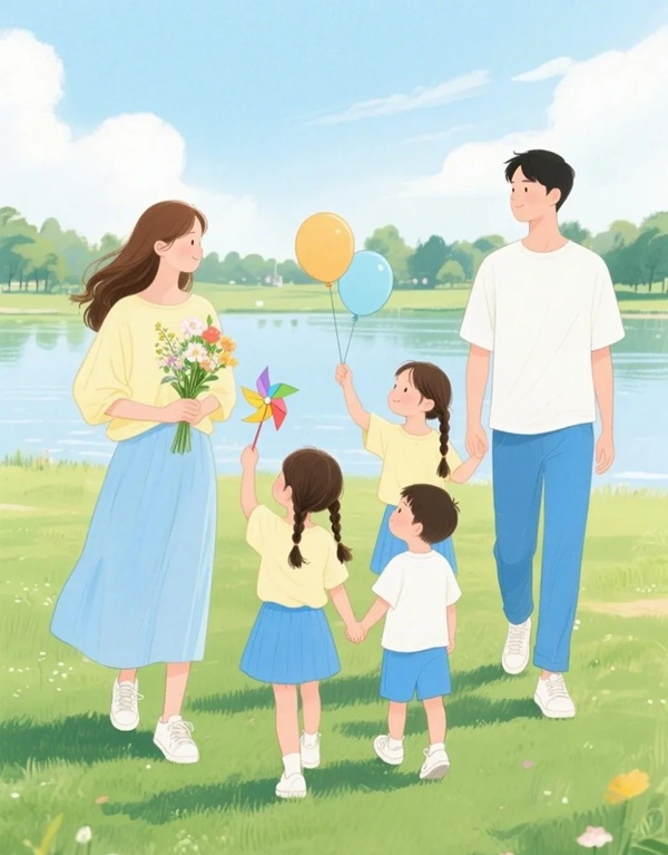 vẽ tranh gia đình 5 người 10