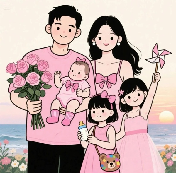 vẽ tranh gia đình 5 người 2