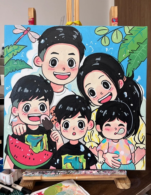 vẽ tranh gia đình 5 người 3