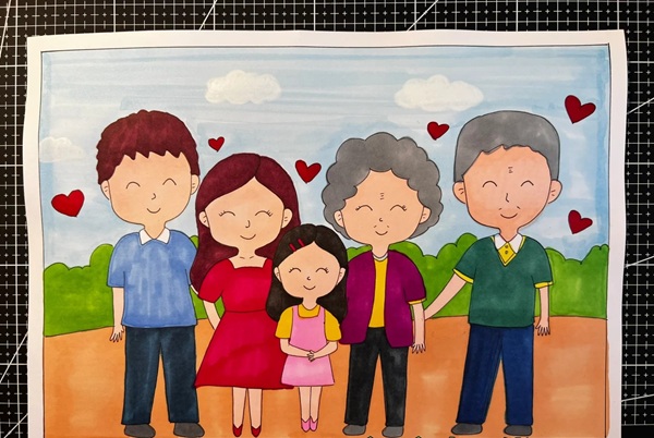 vẽ tranh gia đình 5 người 32