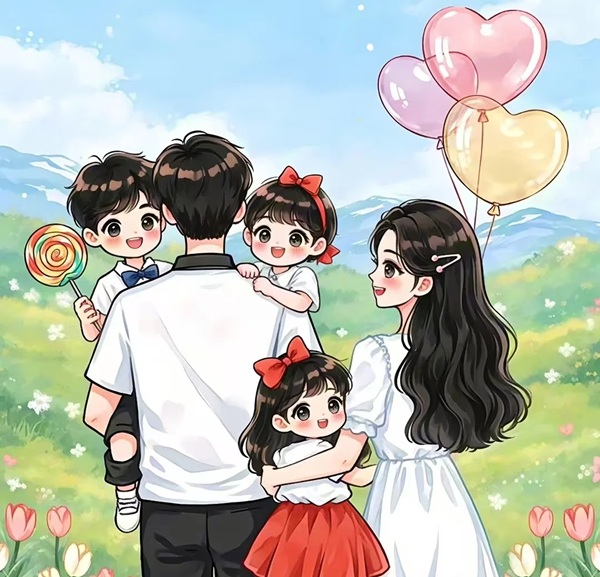 vẽ tranh gia đình 5 người 7