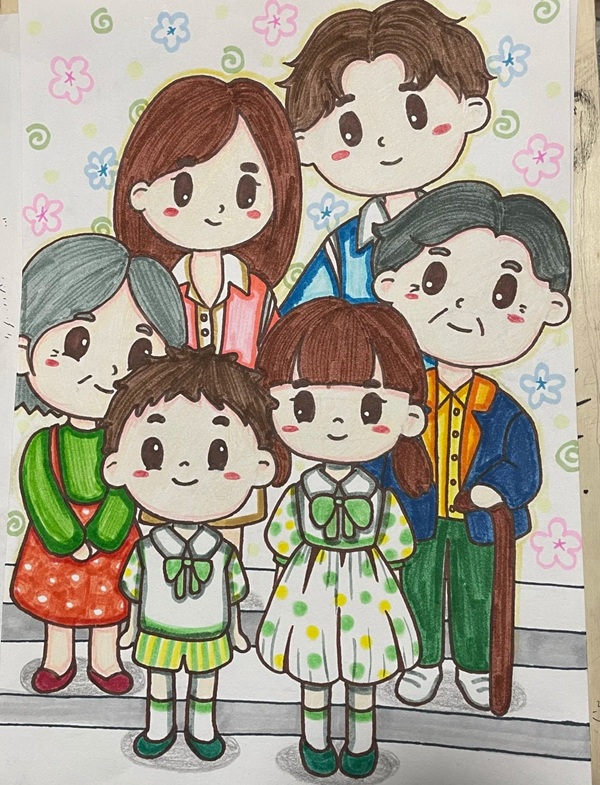 vẽ tranh gia đình 5 người 9