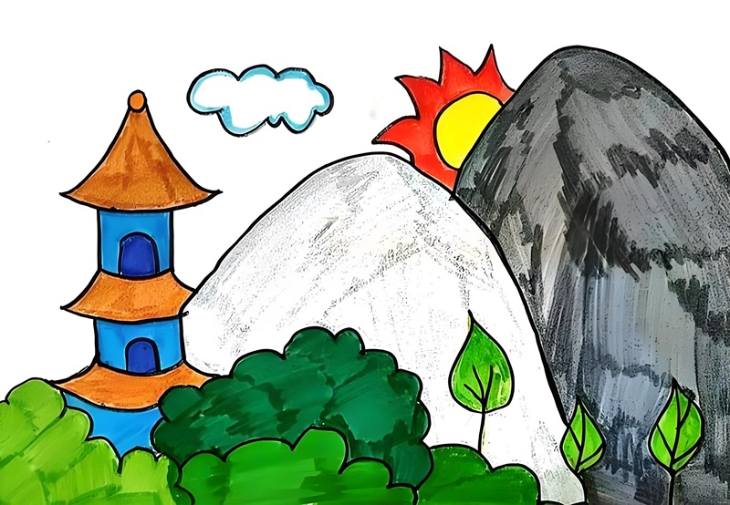 vẽ tranh phong cảnh đồi núi đơn giản​