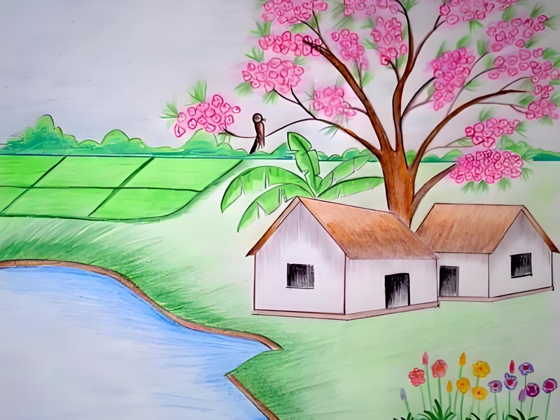 vẽ tranh phong cảnh đơn giản mà đẹp 29