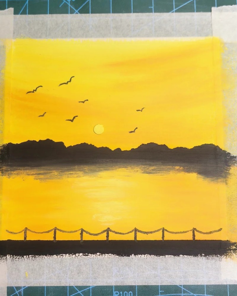 vẽ tranh phong cảnh hoàng hôn bằng màu sáp 11