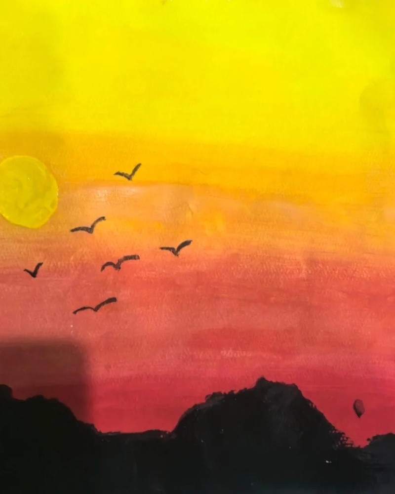 vẽ tranh phong cảnh hoàng hôn bằng màu sáp 12