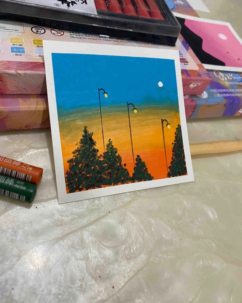 vẽ tranh phong cảnh hoàng hôn bằng màu sáp 13