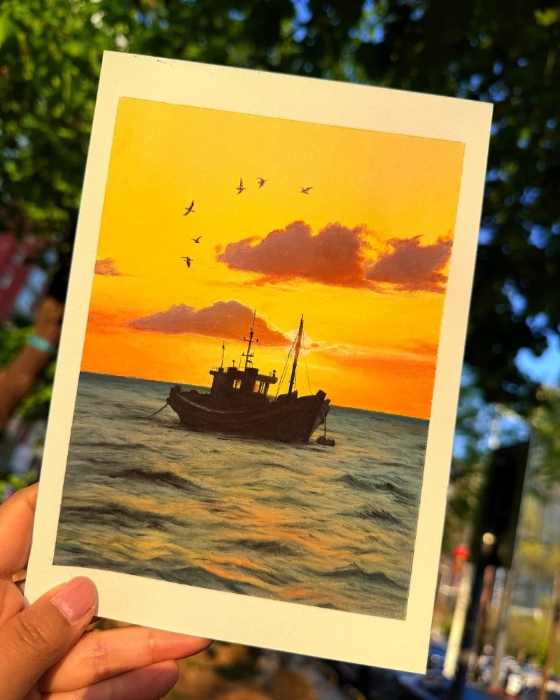 vẽ tranh phong cảnh hoàng hôn bằng màu sáp 17