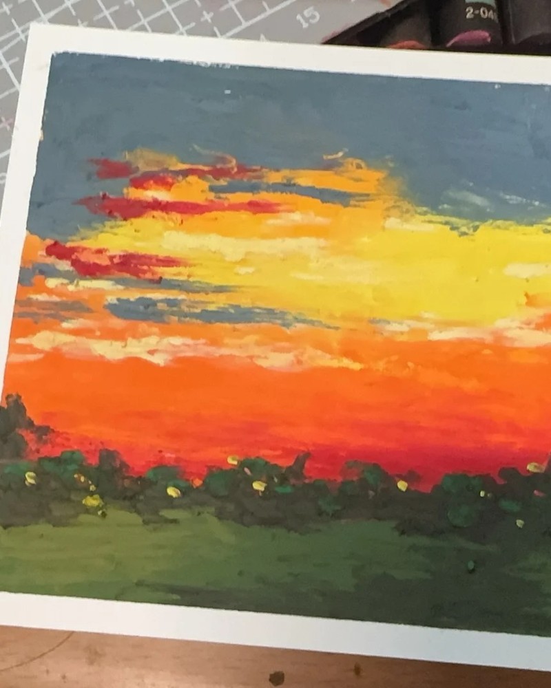 vẽ tranh phong cảnh hoàng hôn bằng màu sáp 18