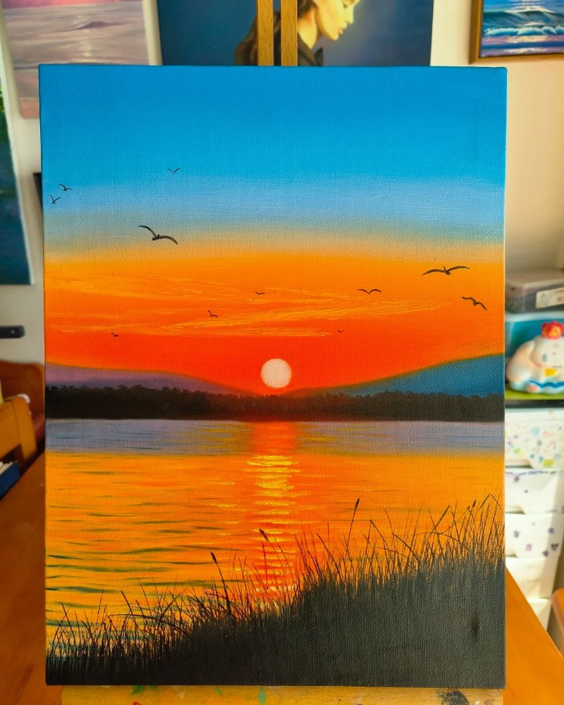 vẽ tranh phong cảnh hoàng hôn bằng màu sáp 23