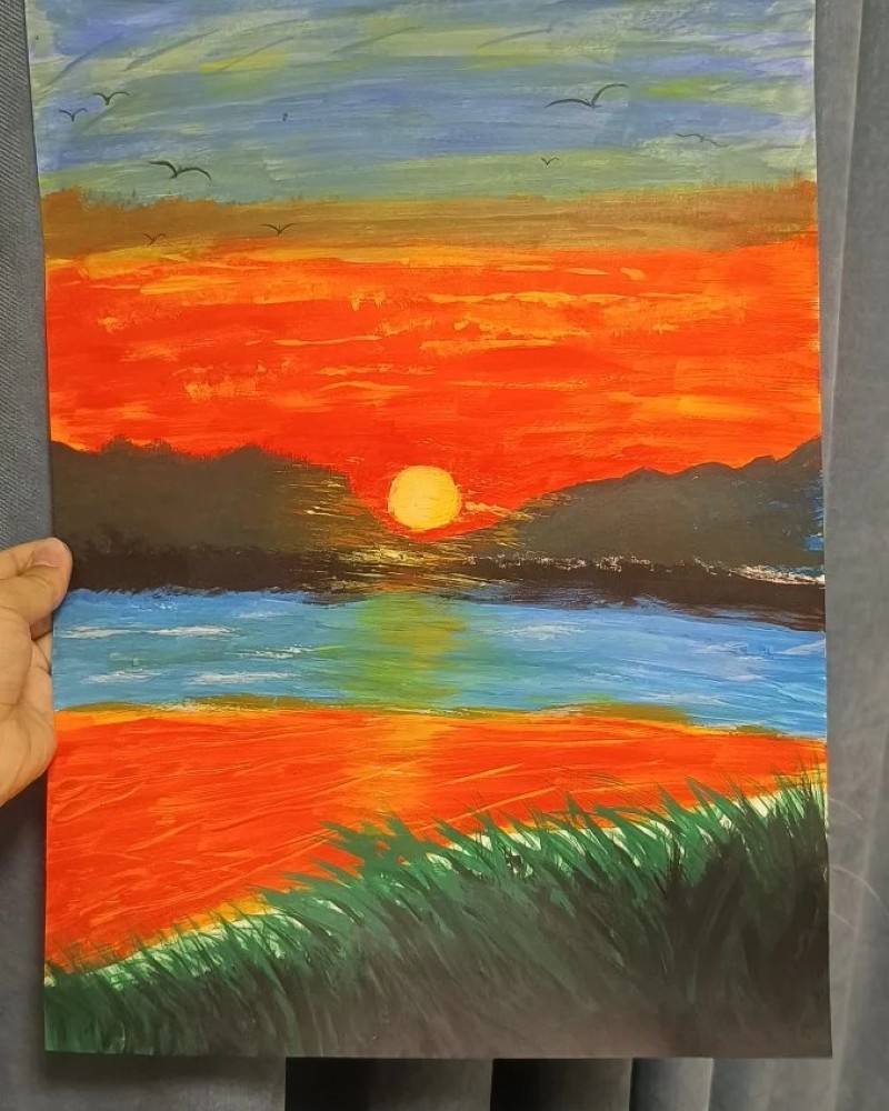 vẽ tranh phong cảnh hoàng hôn bằng màu sáp 24