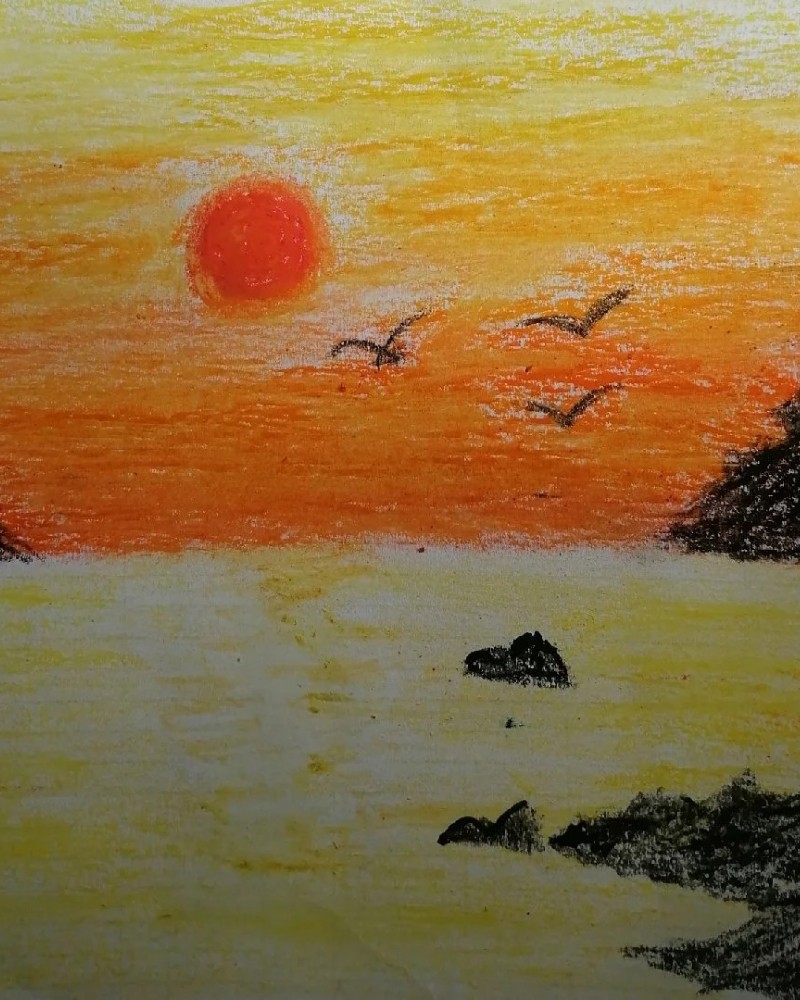 vẽ tranh phong cảnh hoàng hôn bằng màu sáp 25