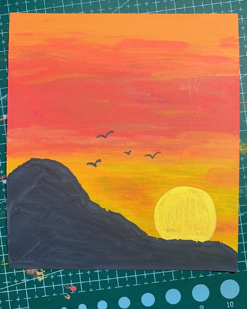 vẽ tranh phong cảnh hoàng hôn bằng màu sáp 27