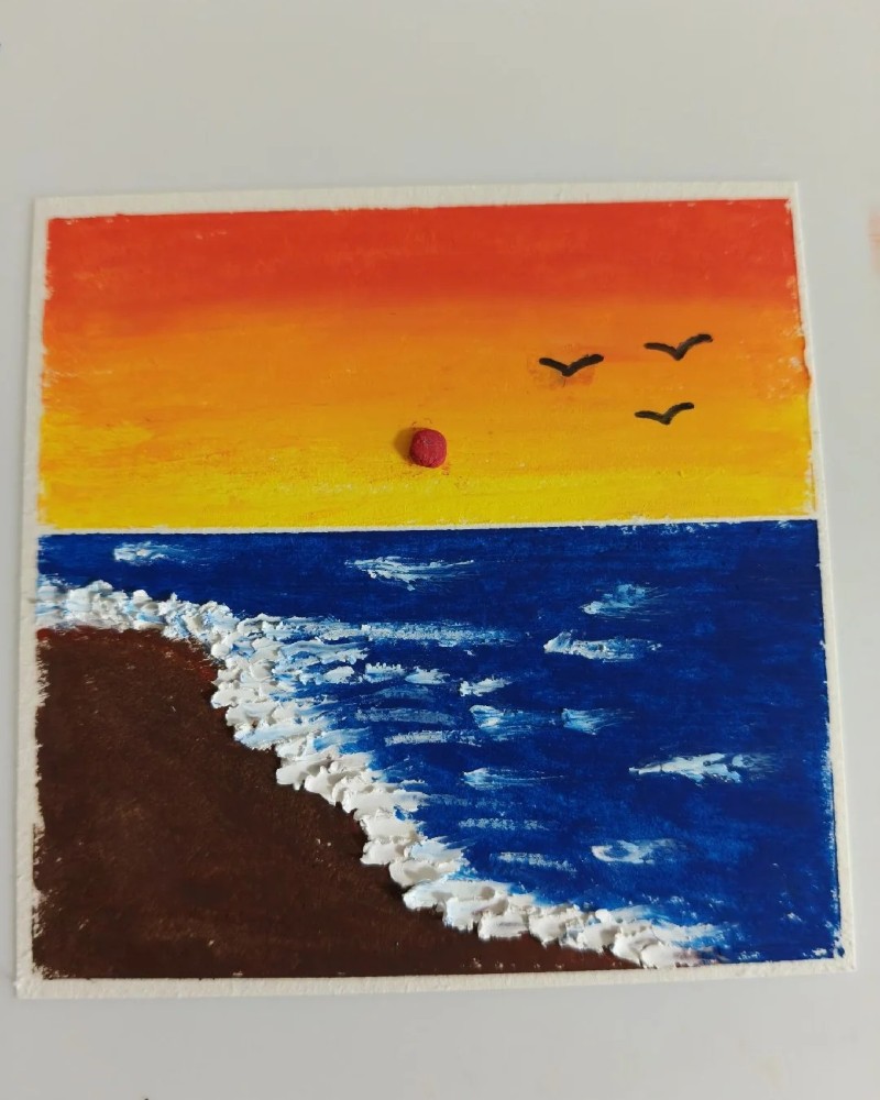 vẽ tranh phong cảnh hoàng hôn bằng màu sáp 28