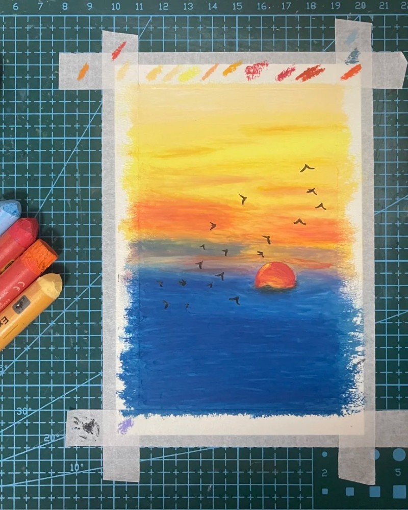 vẽ tranh phong cảnh hoàng hôn bằng màu sáp 29