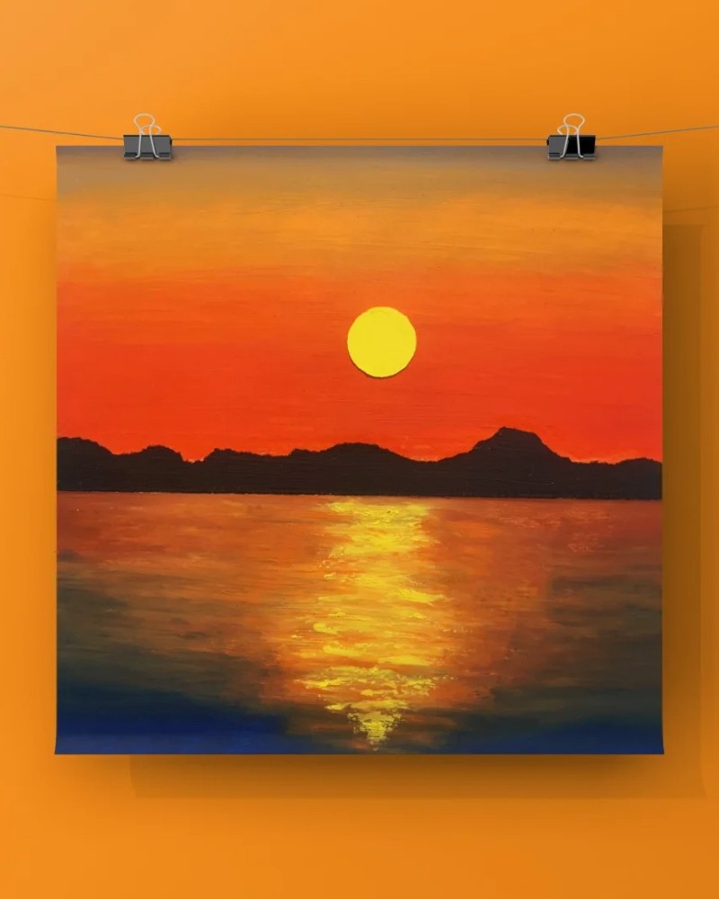 vẽ tranh phong cảnh hoàng hôn bằng màu sáp 3