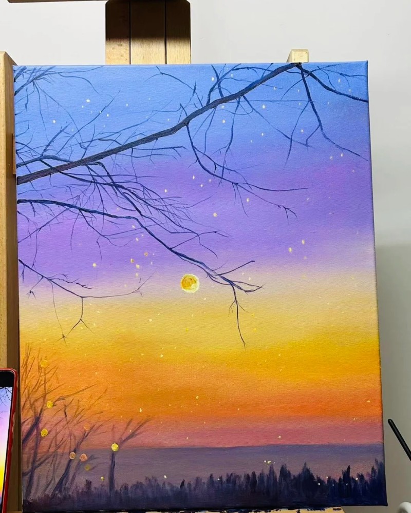 vẽ tranh phong cảnh hoàng hôn bằng màu sáp 30