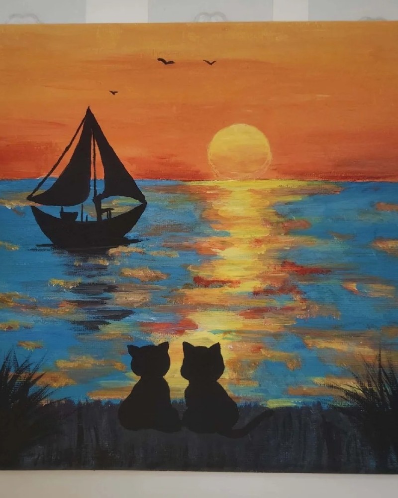 vẽ tranh phong cảnh hoàng hôn bằng màu sáp 33