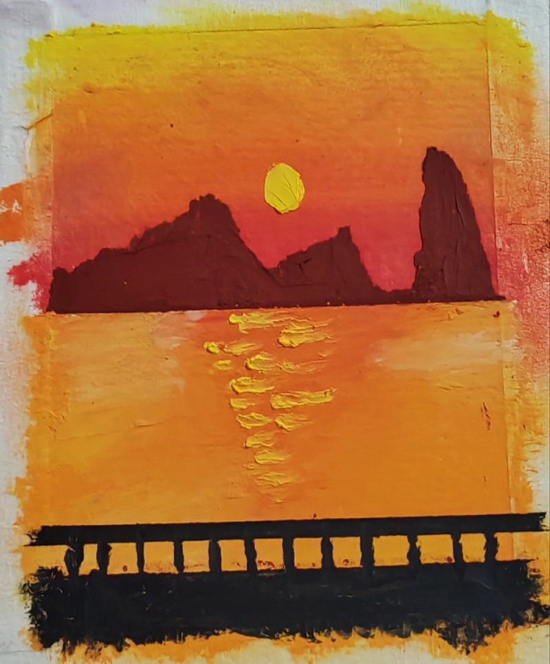 vẽ tranh phong cảnh hoàng hôn bằng màu sáp 4