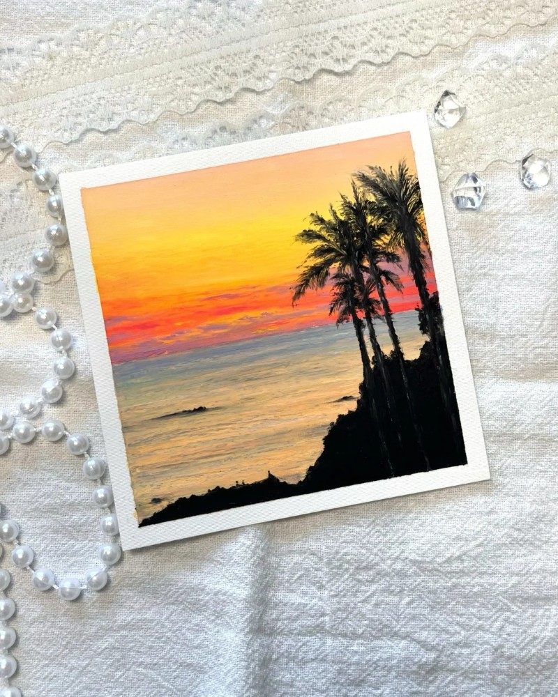 vẽ tranh phong cảnh hoàng hôn bằng màu sáp 6