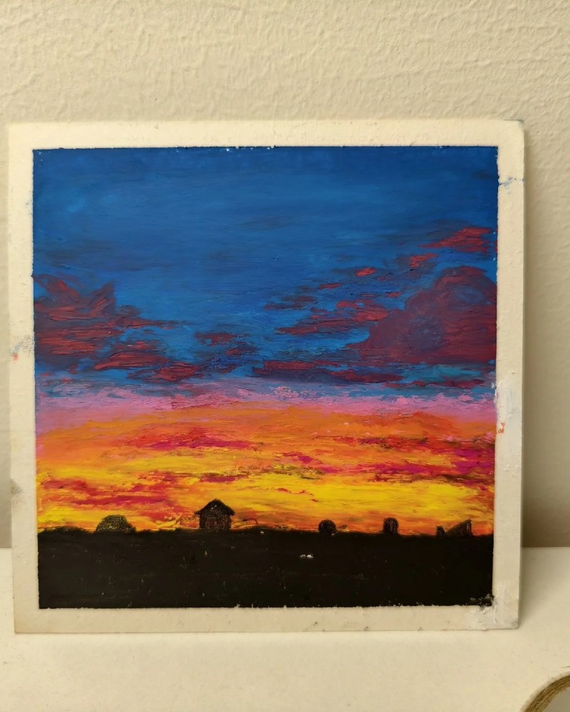 vẽ tranh phong cảnh hoàng hôn bằng màu sáp 8