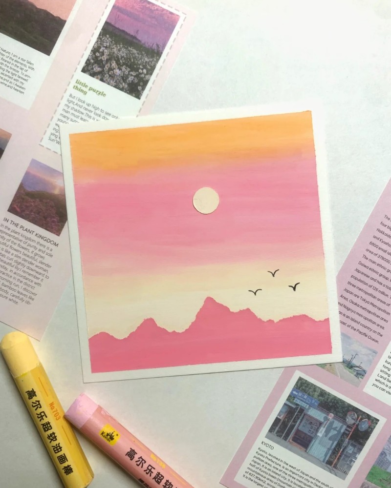 vẽ tranh phong cảnh hoàng hôn bằng màu sáp 9