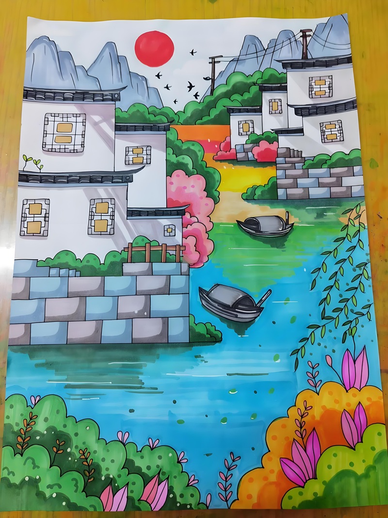 vẽ tranh phong cảnh làng quê 12