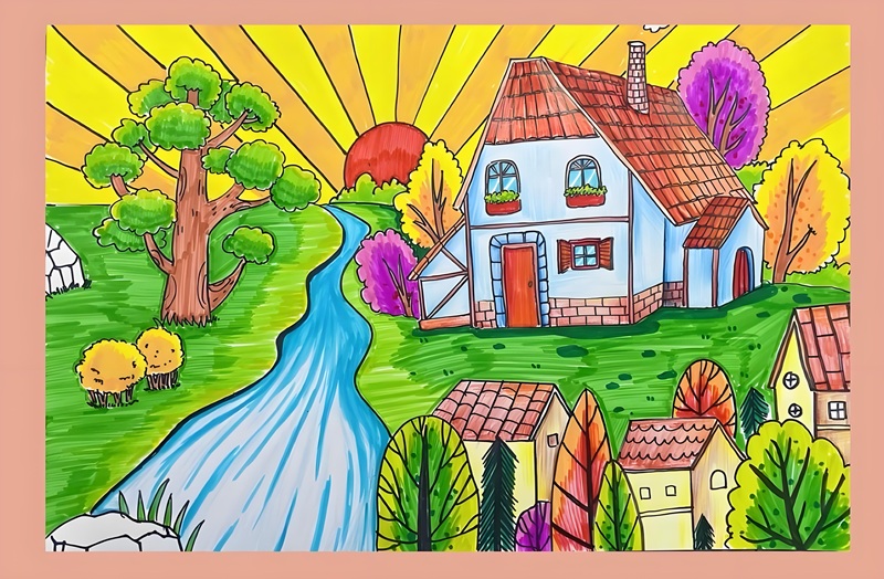 vẽ tranh phong cảnh làng quê 13
