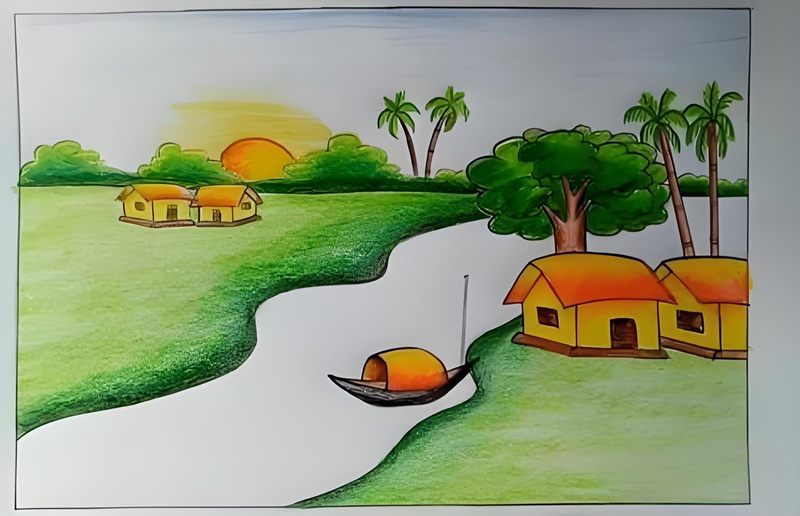 vẽ tranh phong cảnh làng quê 18