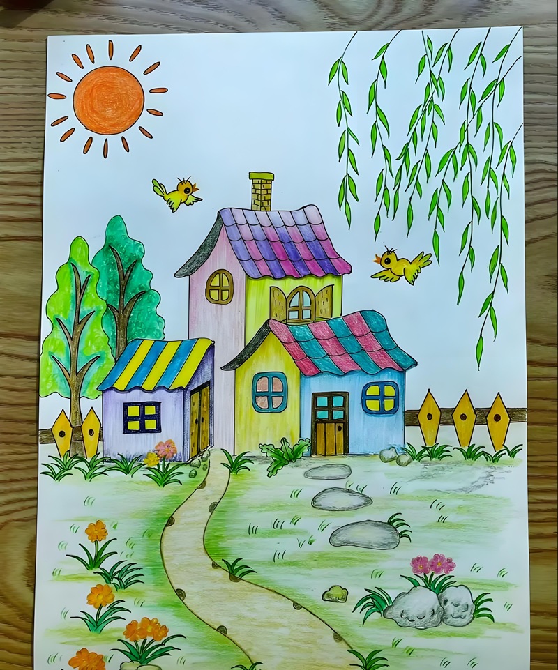 vẽ tranh phong cảnh làng quê 5