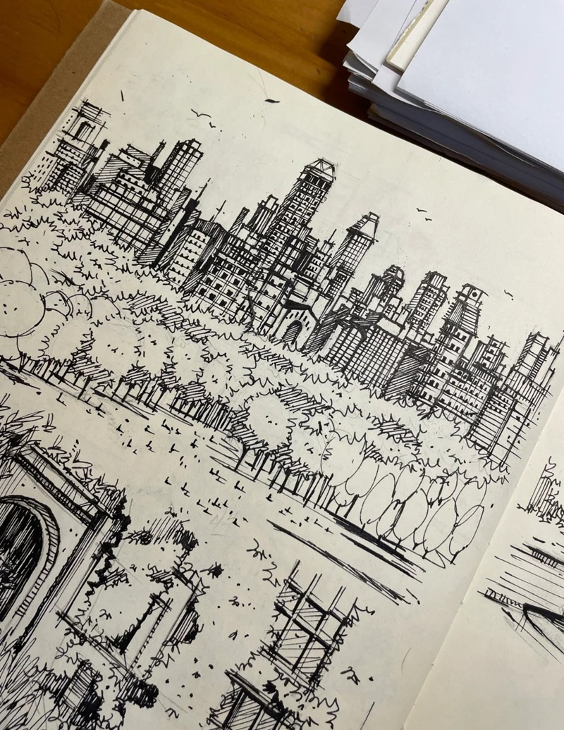 vẽ tranh phong cảnh thành phố đơn giản