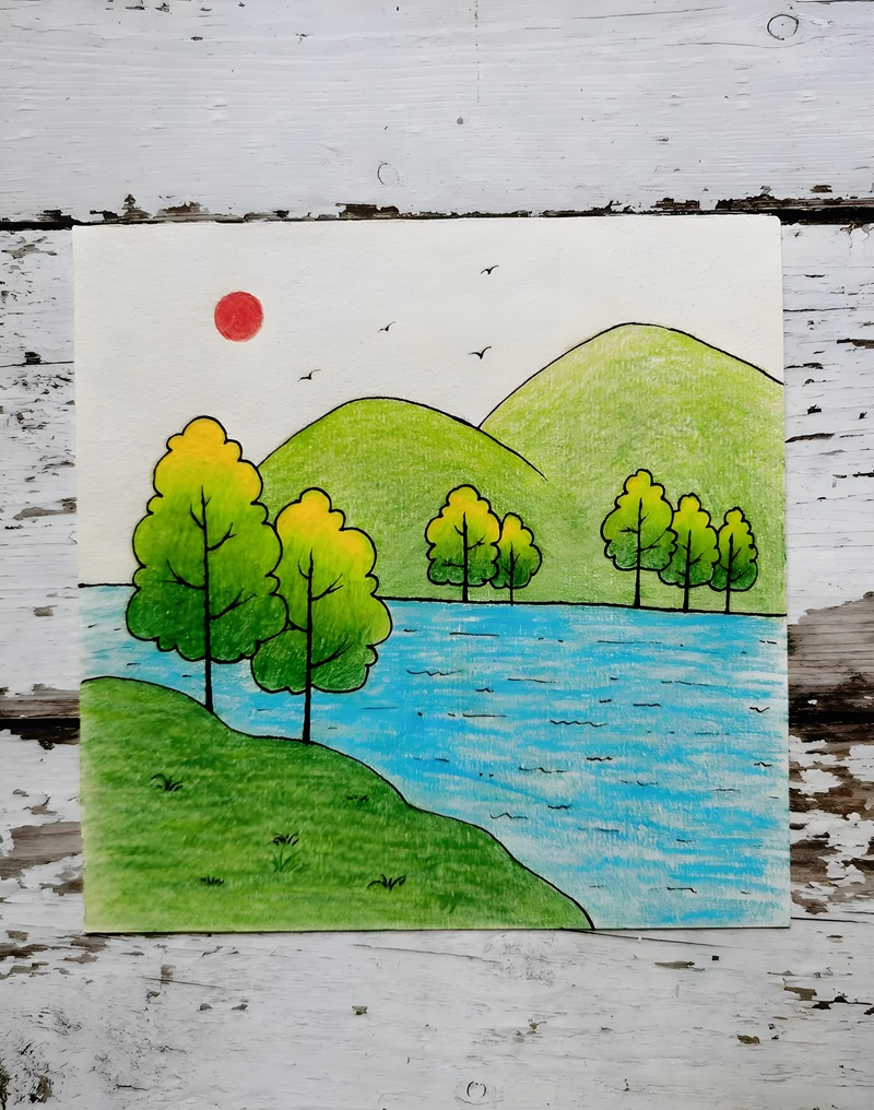 vẽ tranh phong cảnh thiên nhiên đơn giản