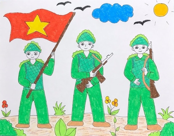 vẽ tranh về chú bộ đội​
