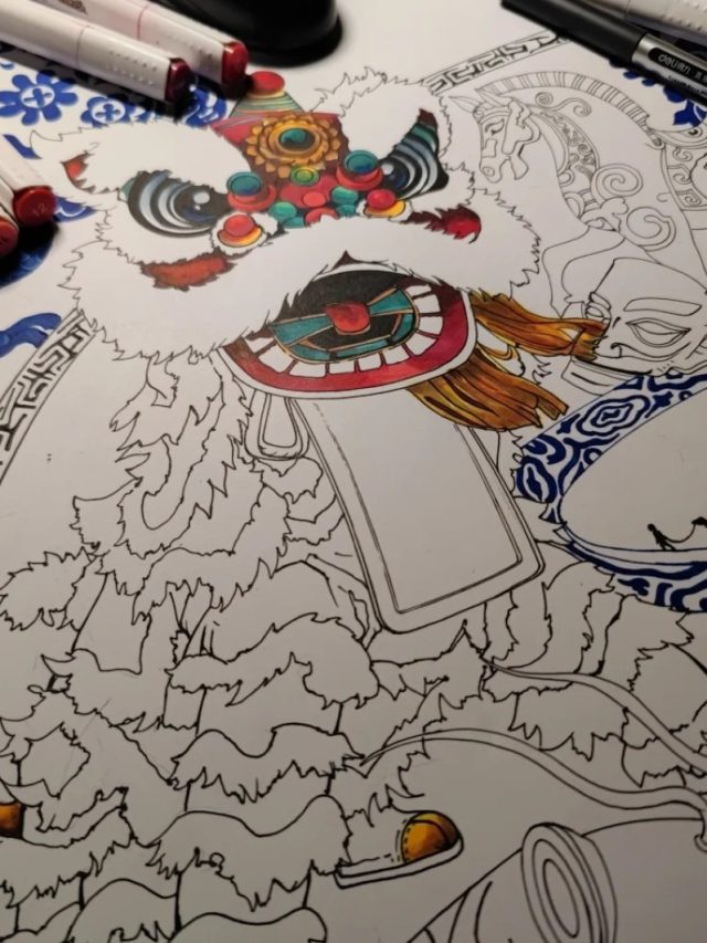 vẽ tranh múa lân ngày tết 29