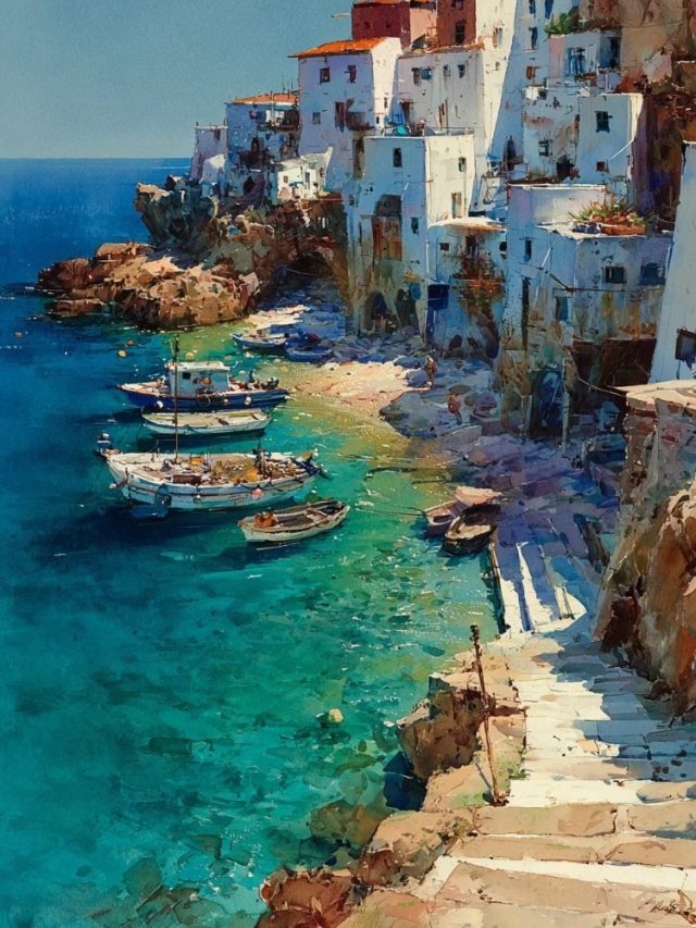 vẽ tranh phong cảnh biển bằng màu nước 10