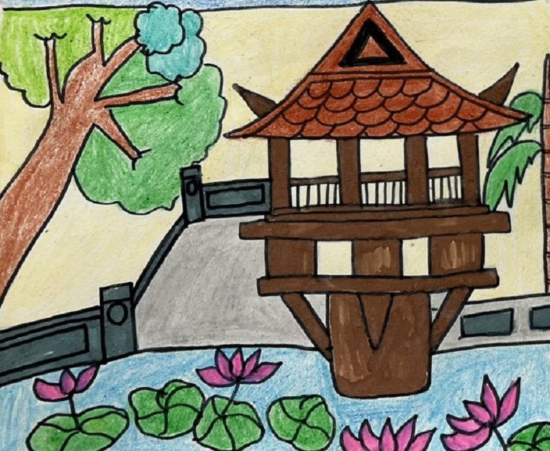 tranh vẽ chùa một cột 33