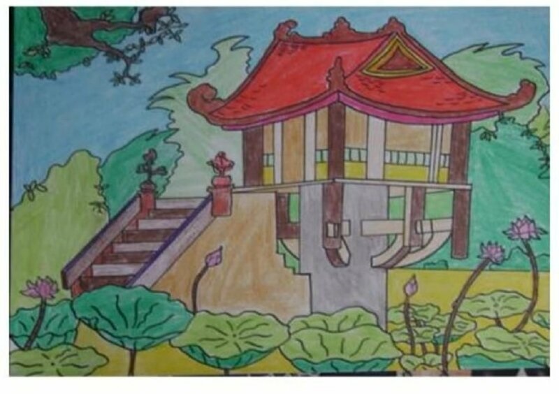 tranh vẽ chùa một cột của học sinh