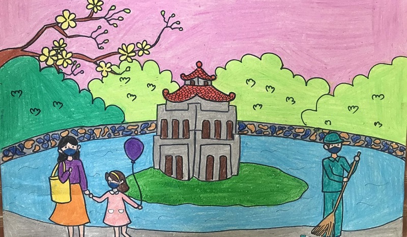 tranh vẽ hồ gươm 1