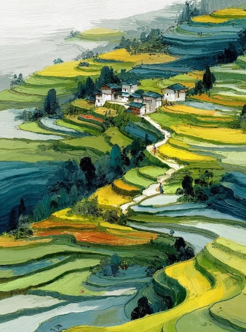 tranh vẽ ruộng bậc thang 1