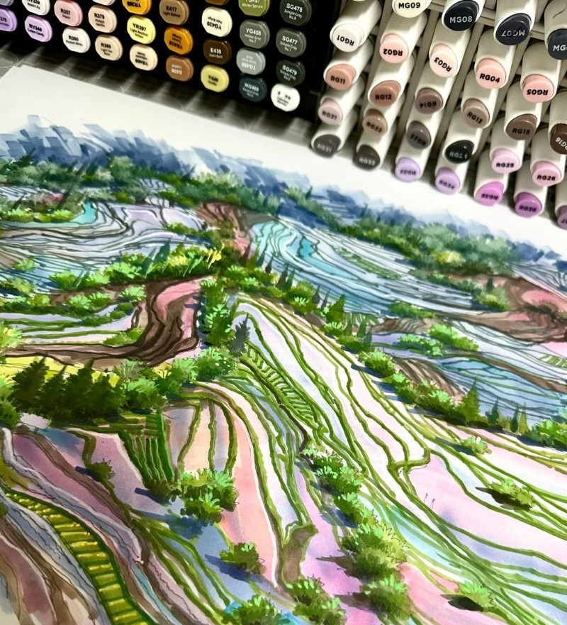 tranh vẽ ruộng bậc thang 15