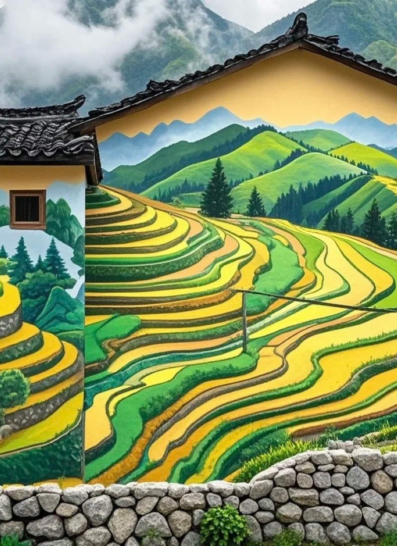 tranh vẽ r17uộng bậc thang 