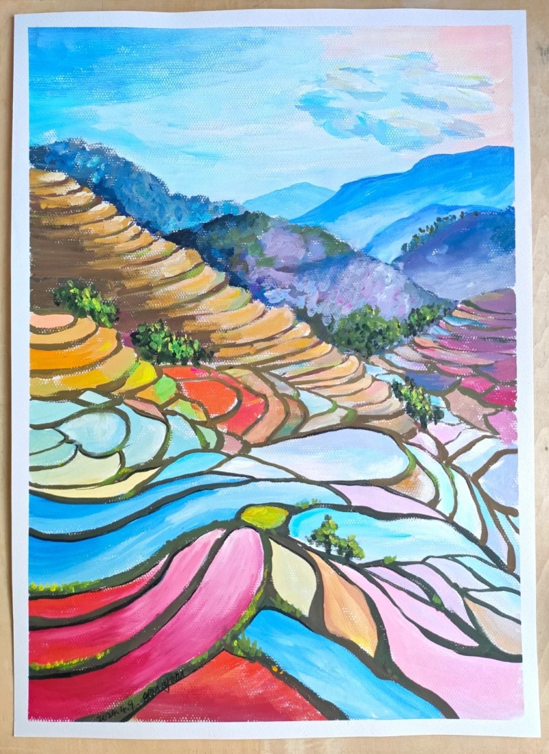 tranh vẽ ruộng25 bậc thang 