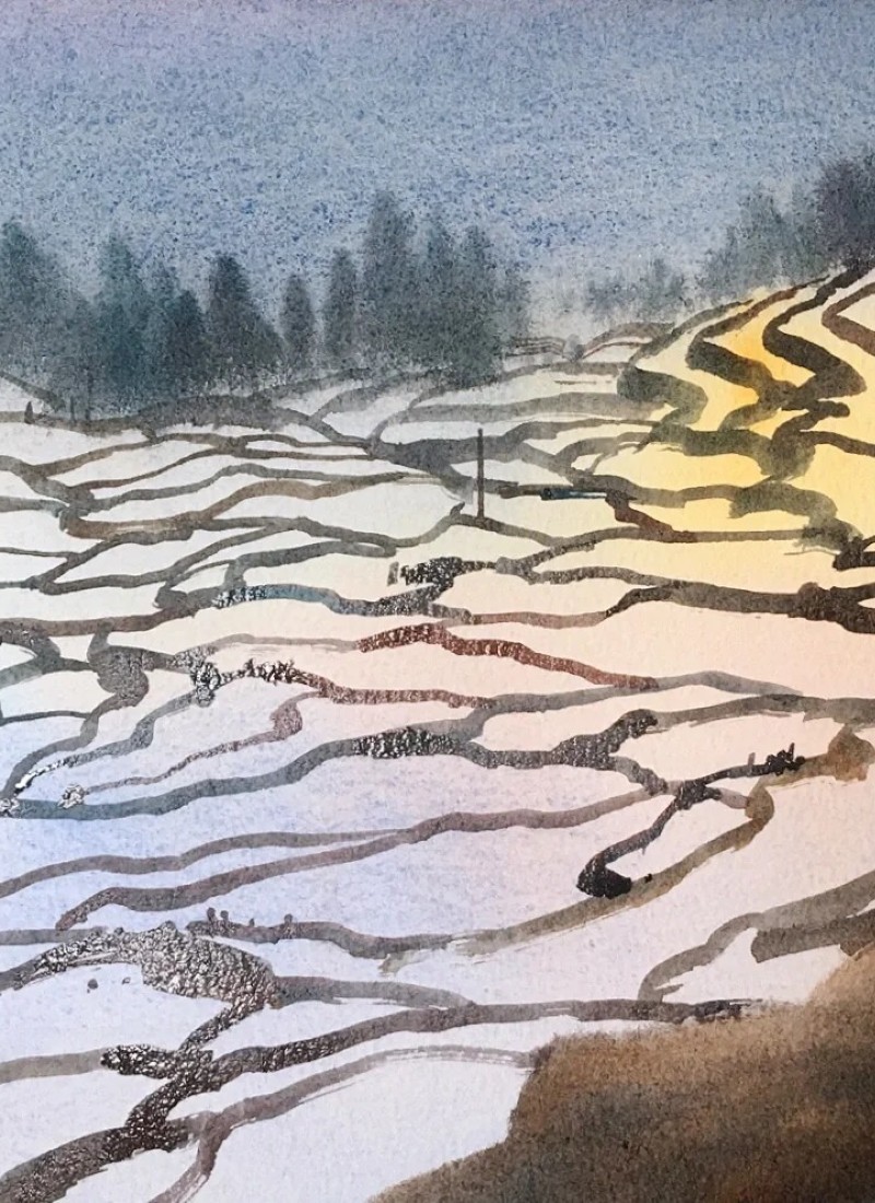 tranh vẽ ruộng bậc thang 9