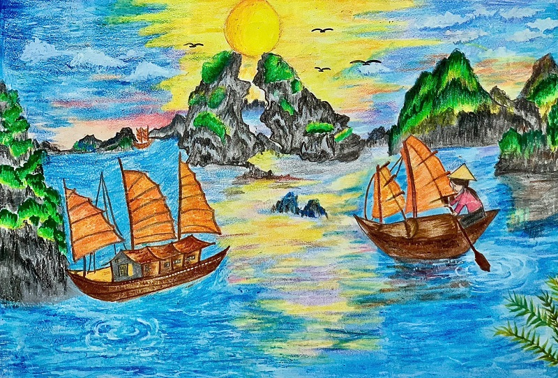 tranh vẽ vịnh hạ long 13