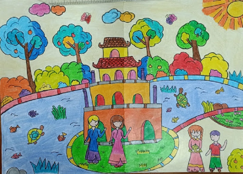 vẽ tranh phong cảnh hồ gươm